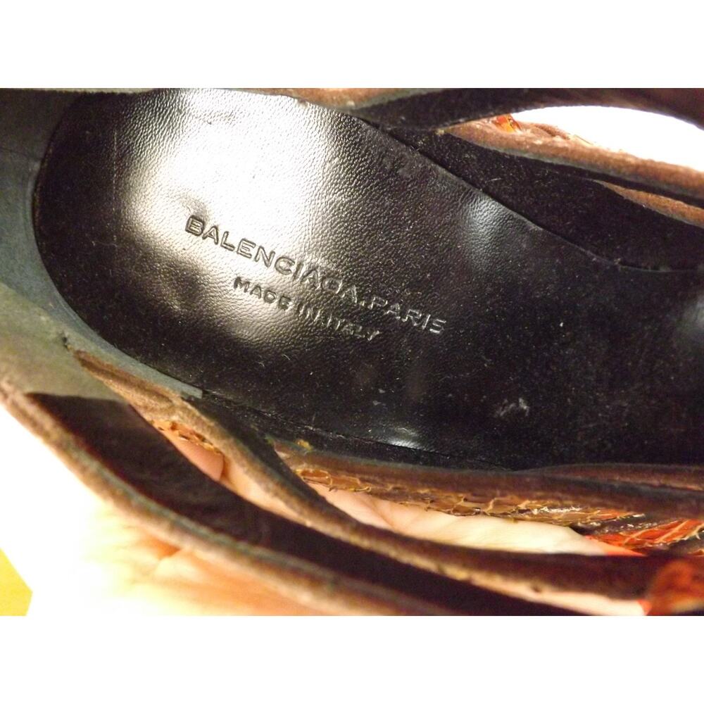 NIB BALENCIAGA BROWN SUEDE PYTHON LEATHER STRAPPY PLATFORM PUMPS 39 # 278417 - Picture 9 of 10
